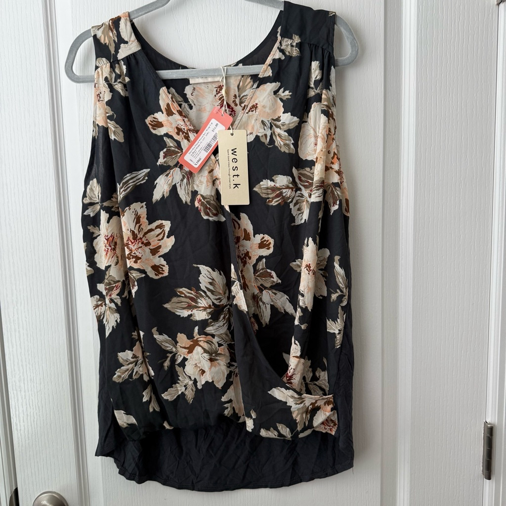 NEW Women's west.k Floral Top Size 1X Black/White Sleeveless